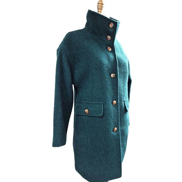 Talbots Green Wool Boucle Tweed Mock Neck Coat Fully Lined Sz S - Picture 1 of 6